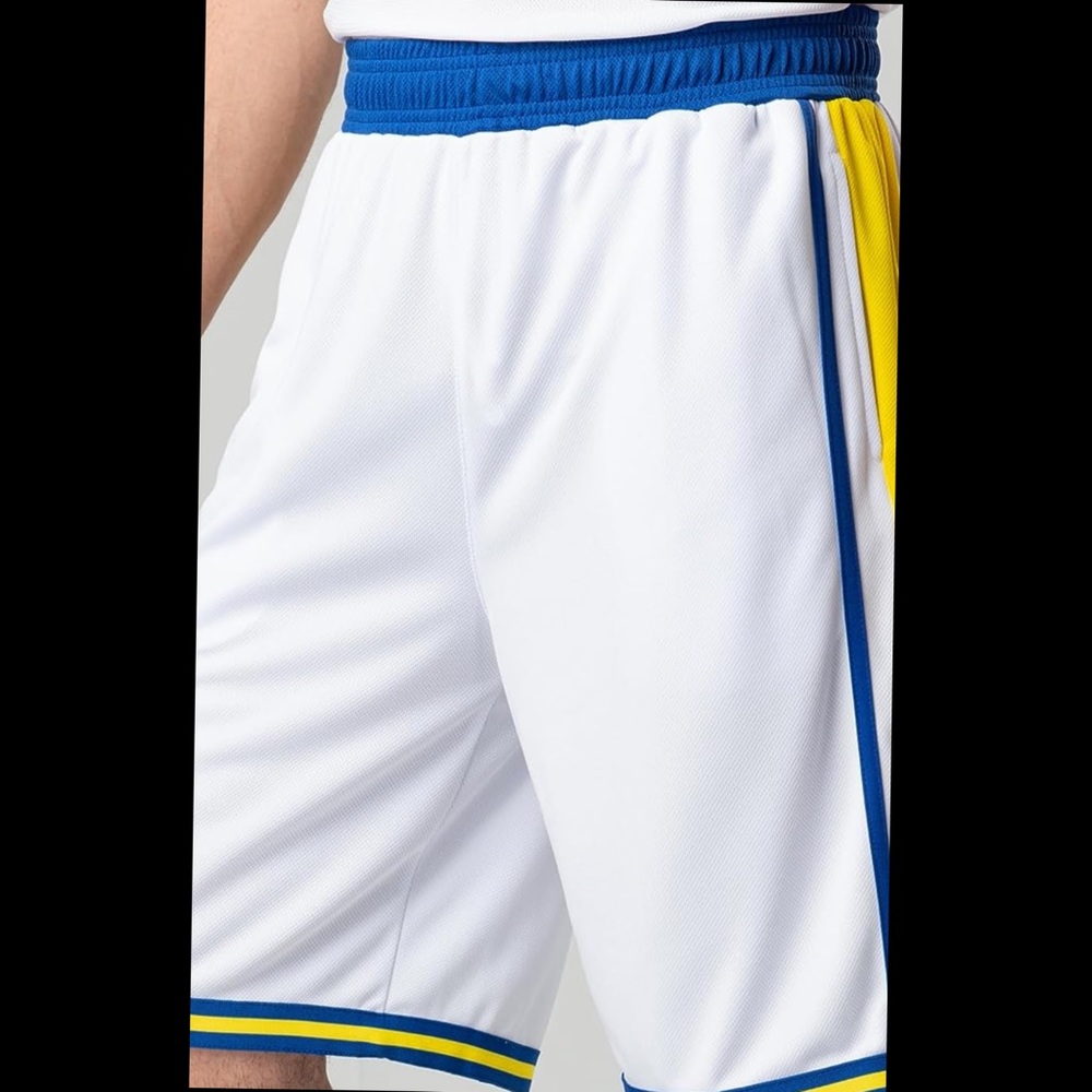I’m selling these shorts that are white with Blue and yellows stripes.